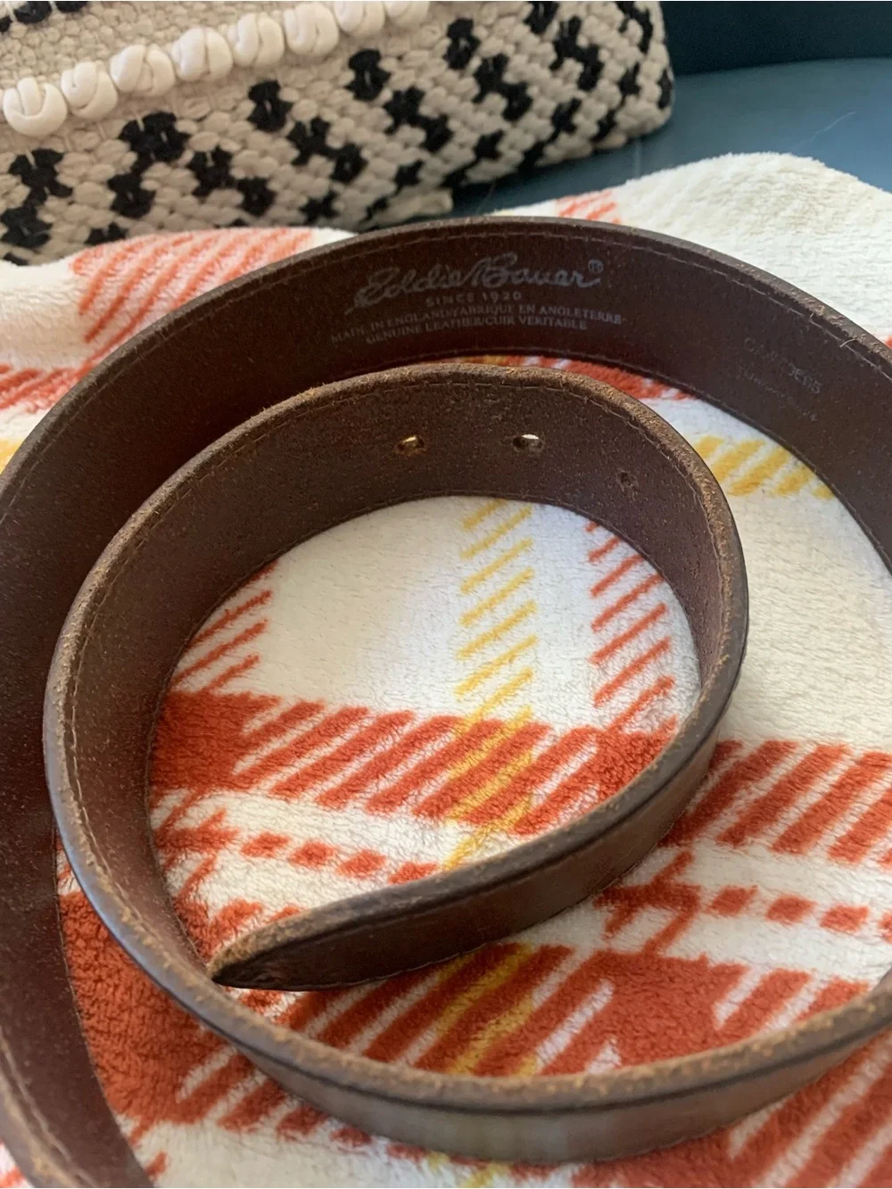 Eddie Bauer Brown Leather Men's Belt with Silver Buckle, 39-1/2 inches
